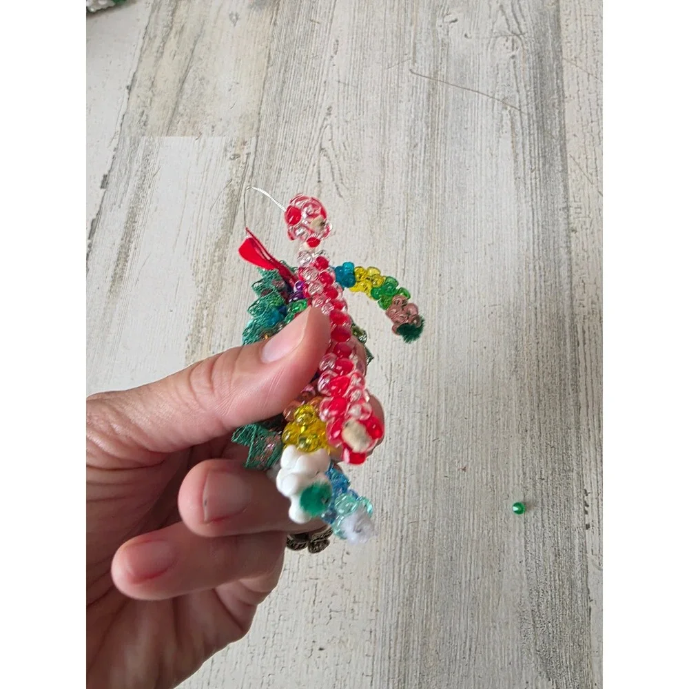 Vintage beaded rainbow candy cane ornament Xmas tree beaded